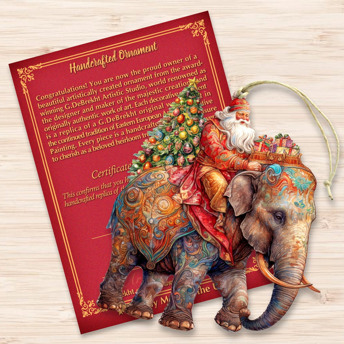 Santa on Elephant Wooden Ornaments by G. Debrekht Christmas Santa Snowman Decor - 8611043-2