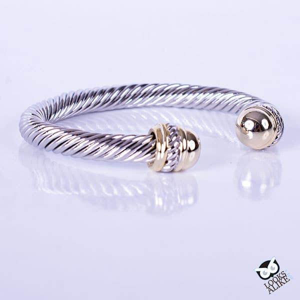Bracelet jonc câble en métaux mélangés « Dôme doré le mieux gardé » - 7 mm.