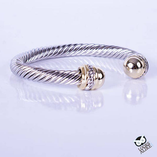 Best Kept Gold Dome Mixed Metal Cable Bangle Bracelet - 7MM.