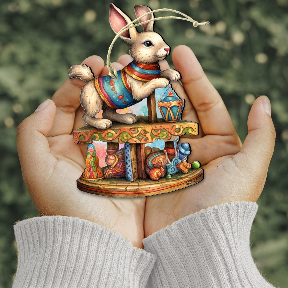 Carousel Bunny with Toys Wooden Ornaments by G. Debrekht - Christmas Decor - 8100195-3