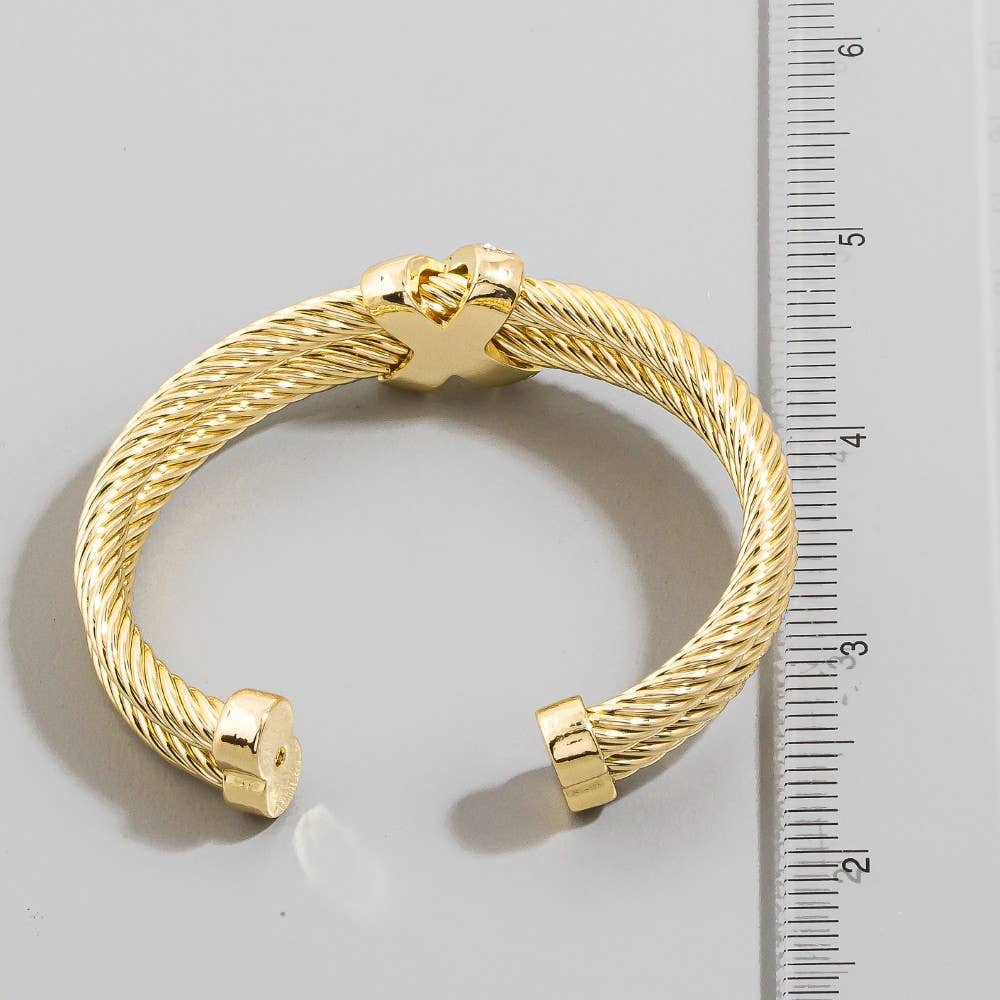 Bracelet manchette superposé bicolore avec corde et zircone cubique trempée dans l'or Anarchy Street