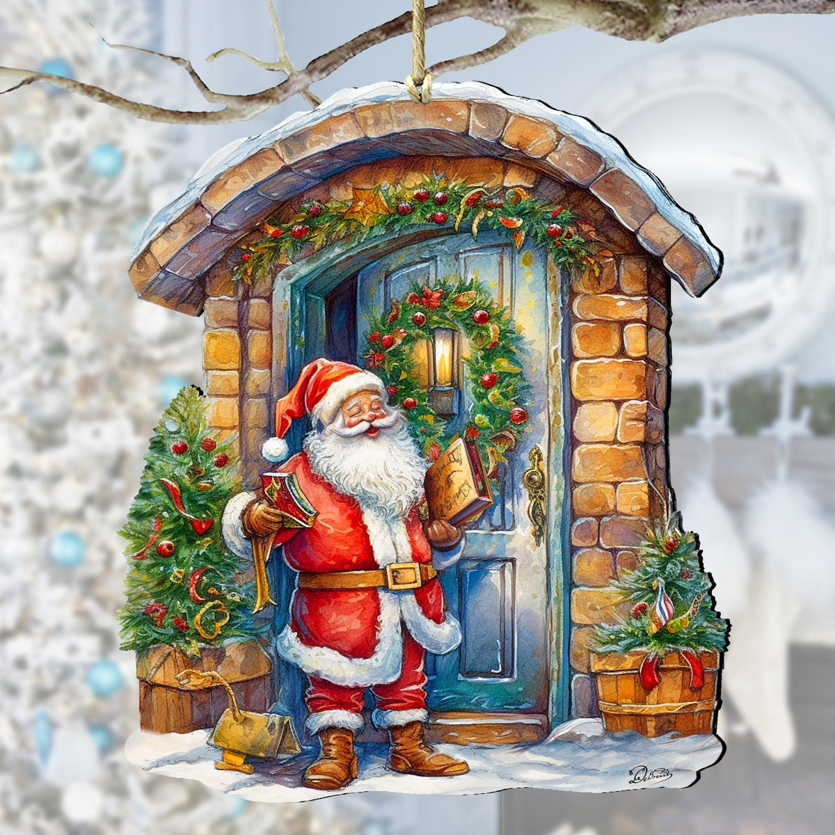 Joyful Moments at the Doorstep Wooden Ornaments by G. Debrekht Christmas Santa Snowman Decor - 8611046