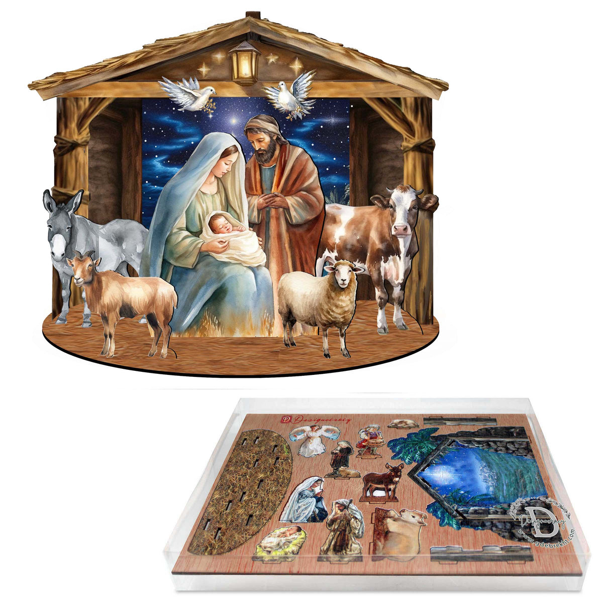 Classic Holy Family Nativity Scene Decorative Village Eco Wood Set by G. Debrekht Nativity Holiday Decor - 852766