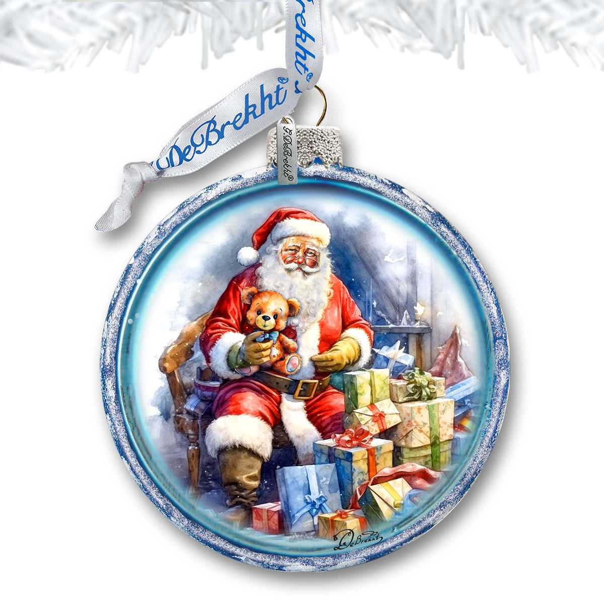 Santa Ball Glass Ornament by G. Debrekht - Christmas Santa Snowman Décor - 73563C