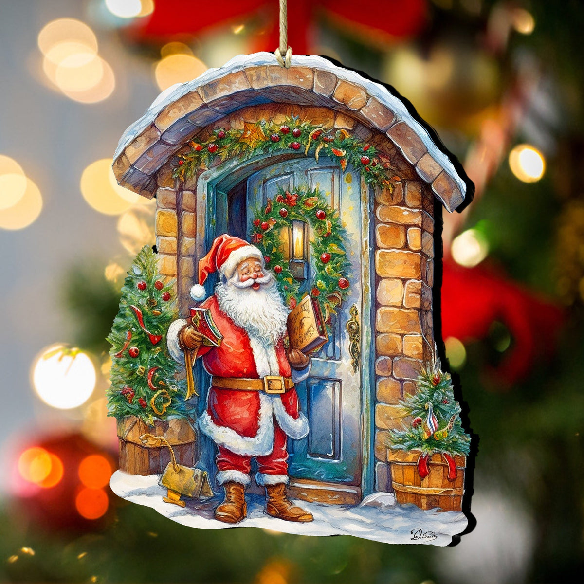 Joyful Moments at the Doorstep Wooden Ornaments by G. Debrekht Christmas Santa Snowman Decor - 8611046