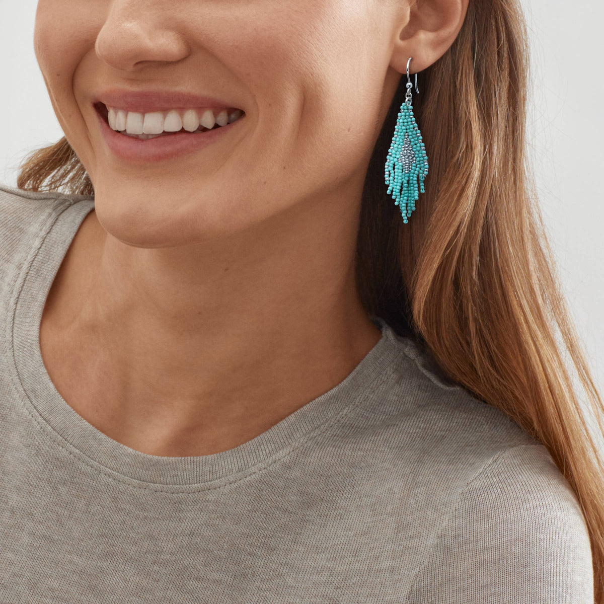 Silpada Tranquil Cascade Sterling Silver Teal Seed Bead Earrings