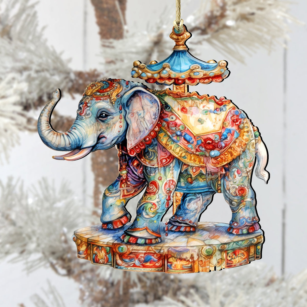 Carousel Elephant Wooden Ornaments by G. Debrekht Christmas Decor - 8611029