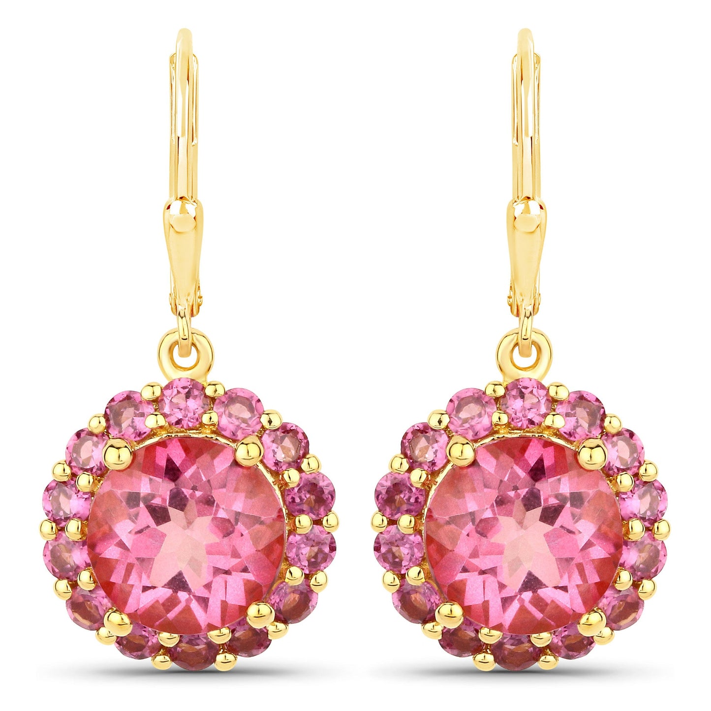 10.74 Carat Genuine Pink Topaz and Rhodolite Garnet .925 Sterling Silver Earrings