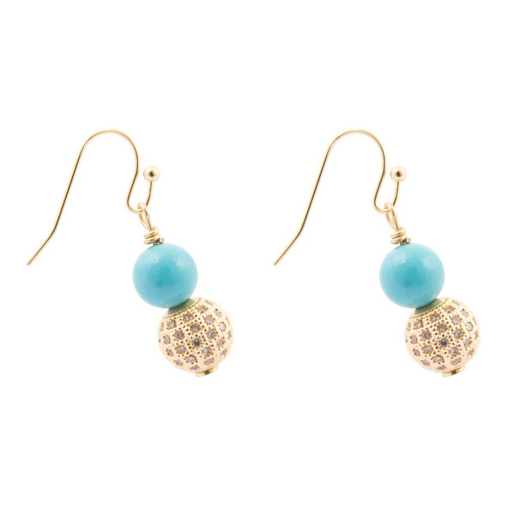 Boucles d'oreilles pendantes dorées Barse Jewelry Hepburn Pave et magnésite bleue