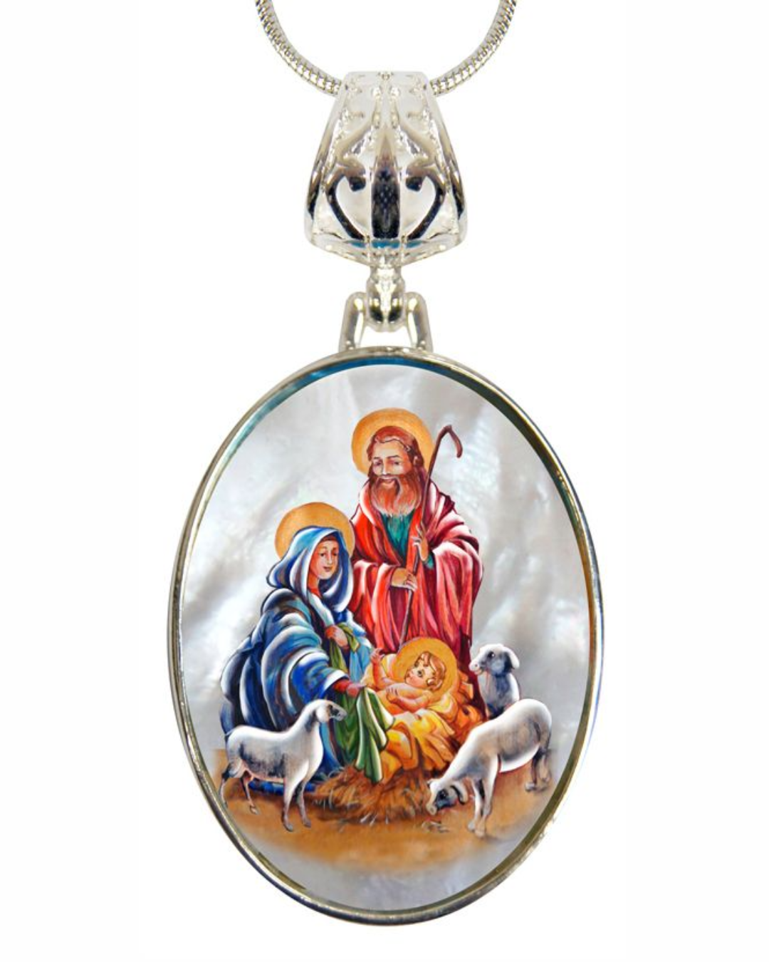 Holy Family Silver Plated Mother of Pearl Jewelry Necklace - 43050