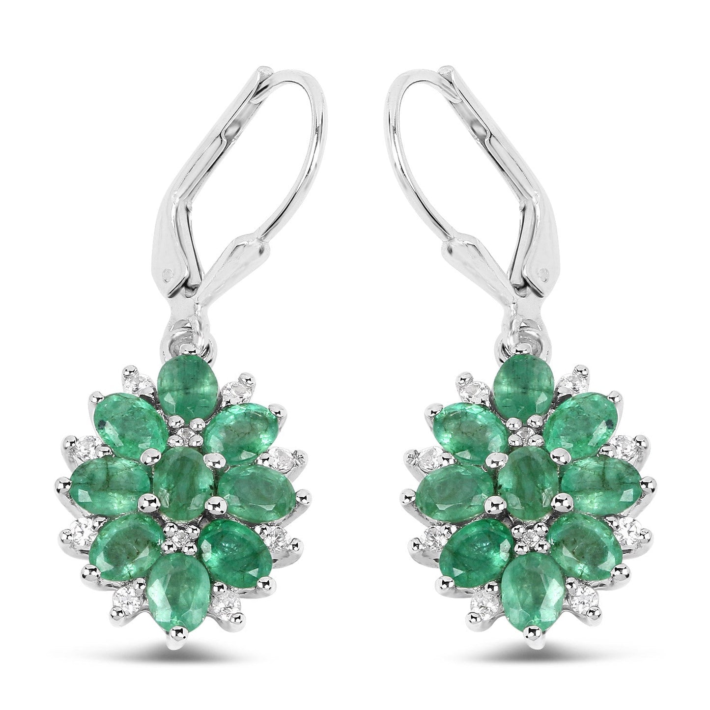 3.04 Carat Genuine Zambian Emerald and White Zircon .925 Sterling Silver Earrings