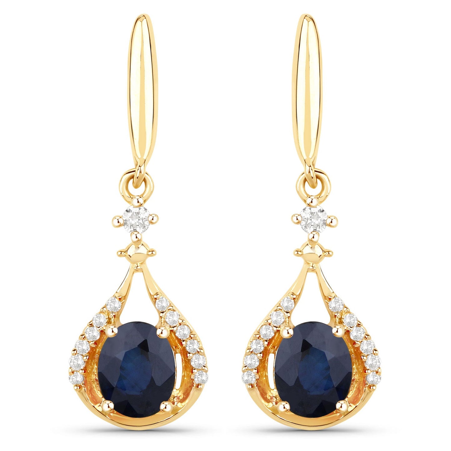 0.86 Carat Genuine Blue Sapphire and White Diamond 14K Yellow Gold Earrings