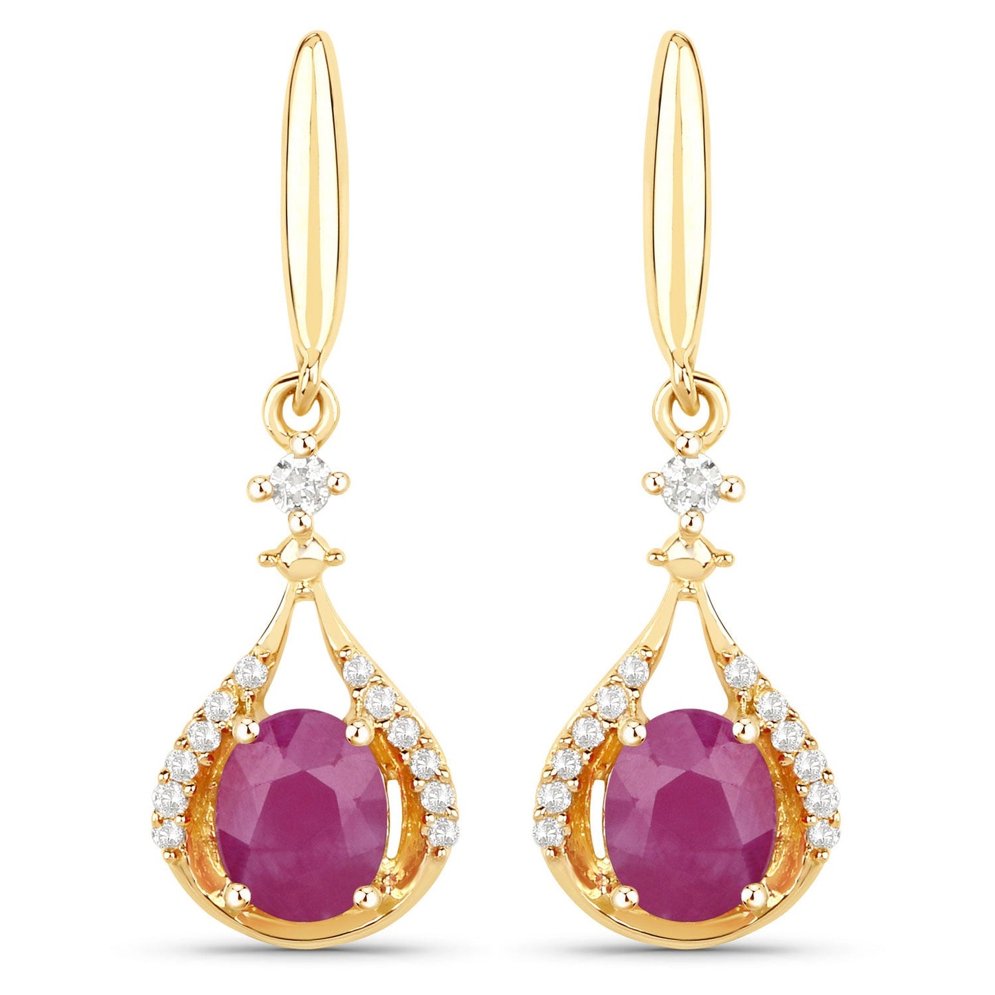 0.70 ct Genuine Ruby and White Diamond 14K Yellow Gold Earrings