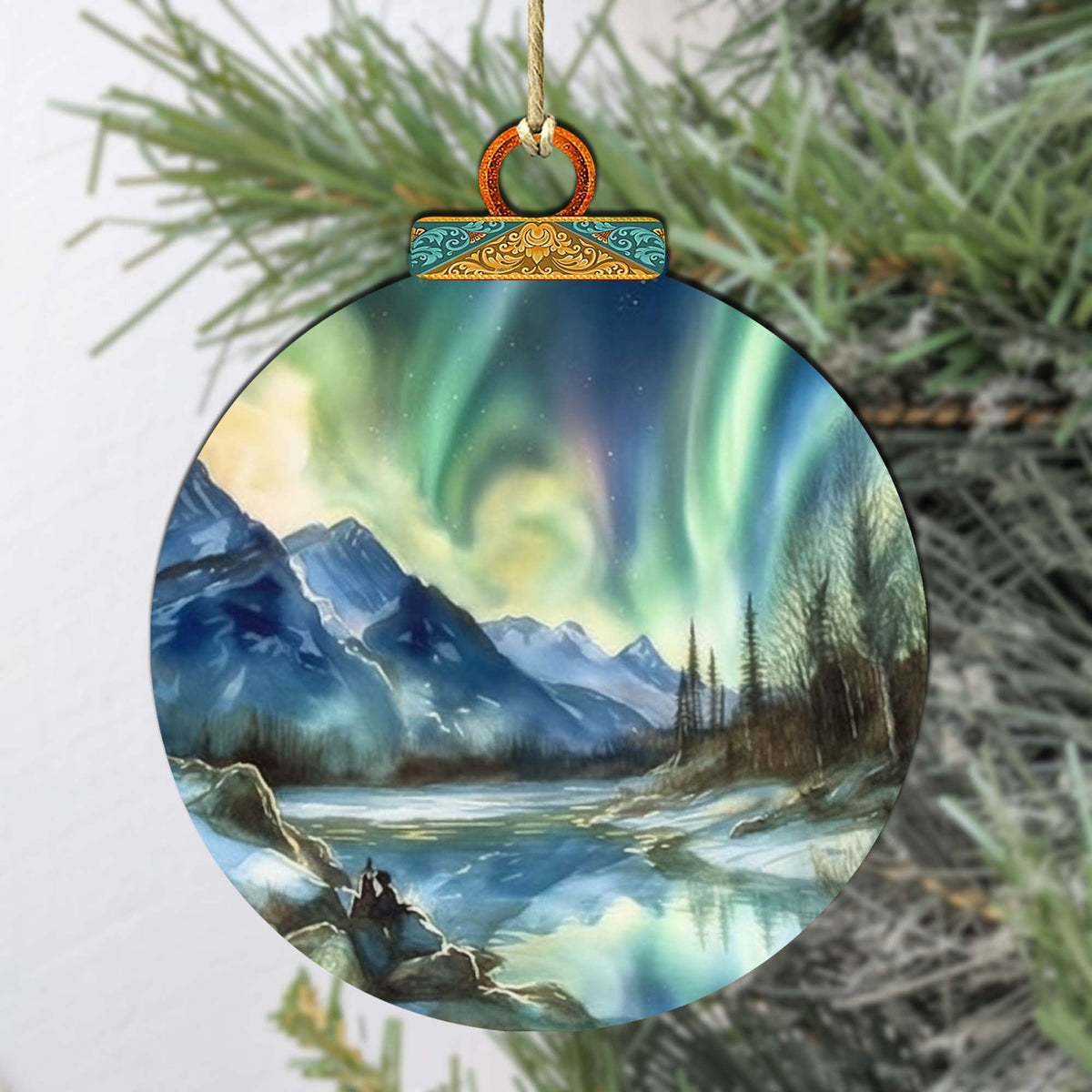 Alaskan Northern Lights Wooden Ornaments by G.Debrekht - Wildlife Holiday Decor - 870039