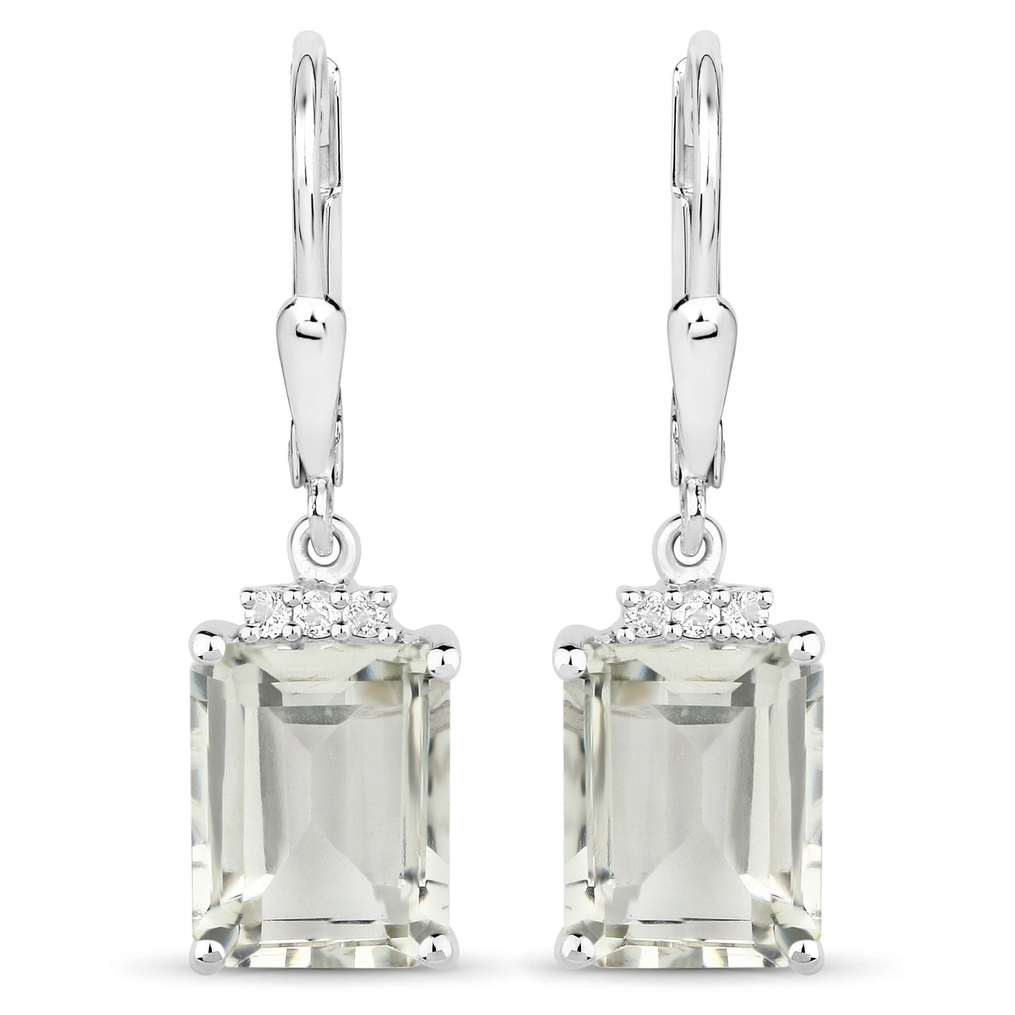 7.23 Carat Genuine Green Amethyst and White Topaz .925 Sterling Silver Earrings