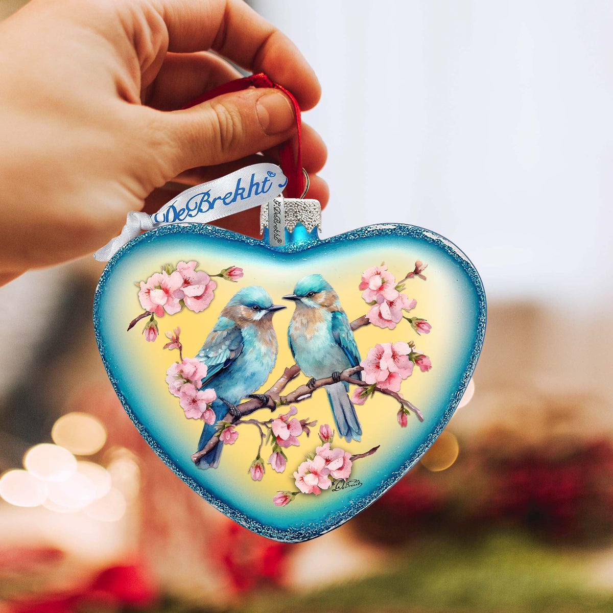 Blooming Love Heart Glass Ornament by G. Debrekht Christmas Decor - 753-014