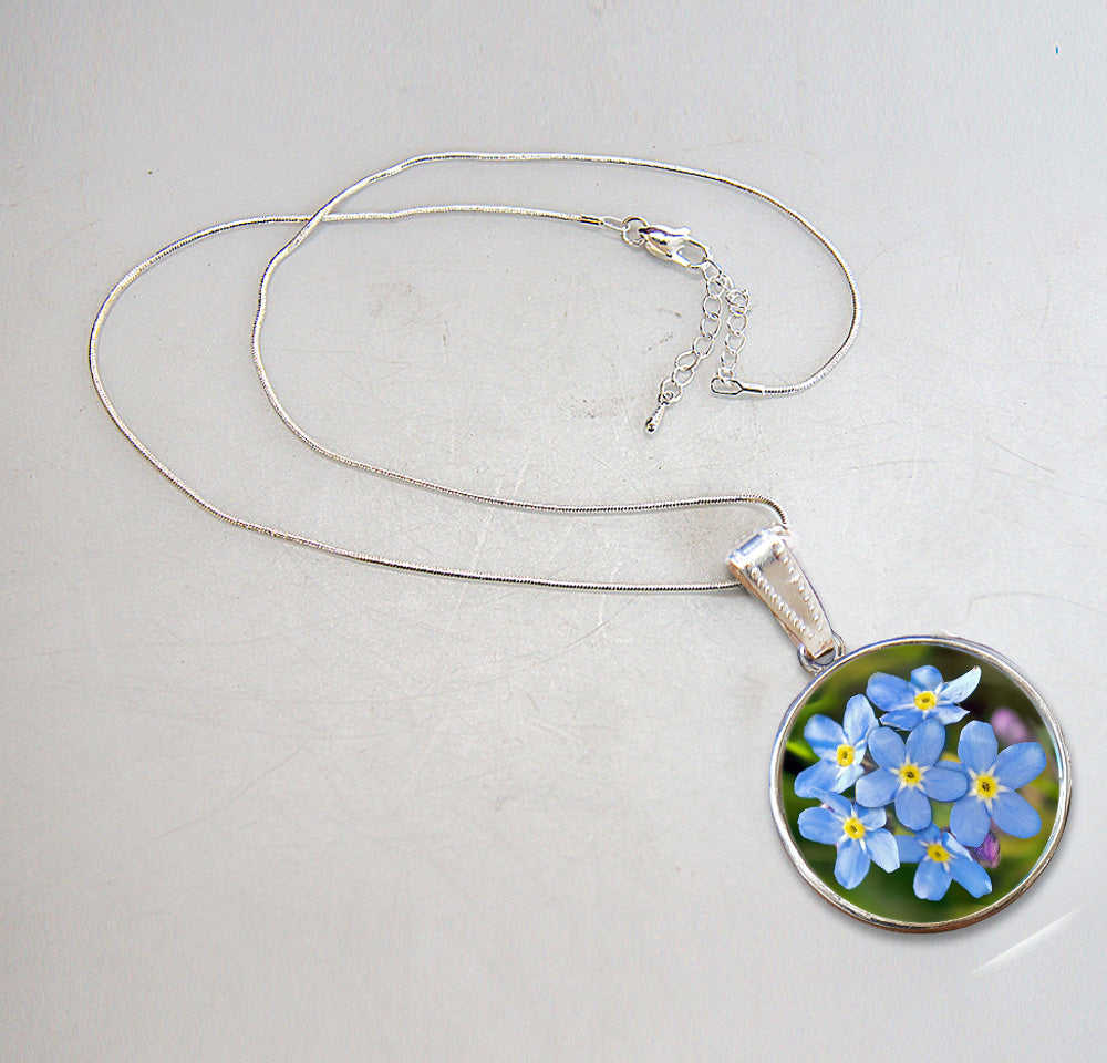 Forget-Me-Not Alaska Silver-Plated Mother of Pearl Jewelry Pendant Necklace - 44158