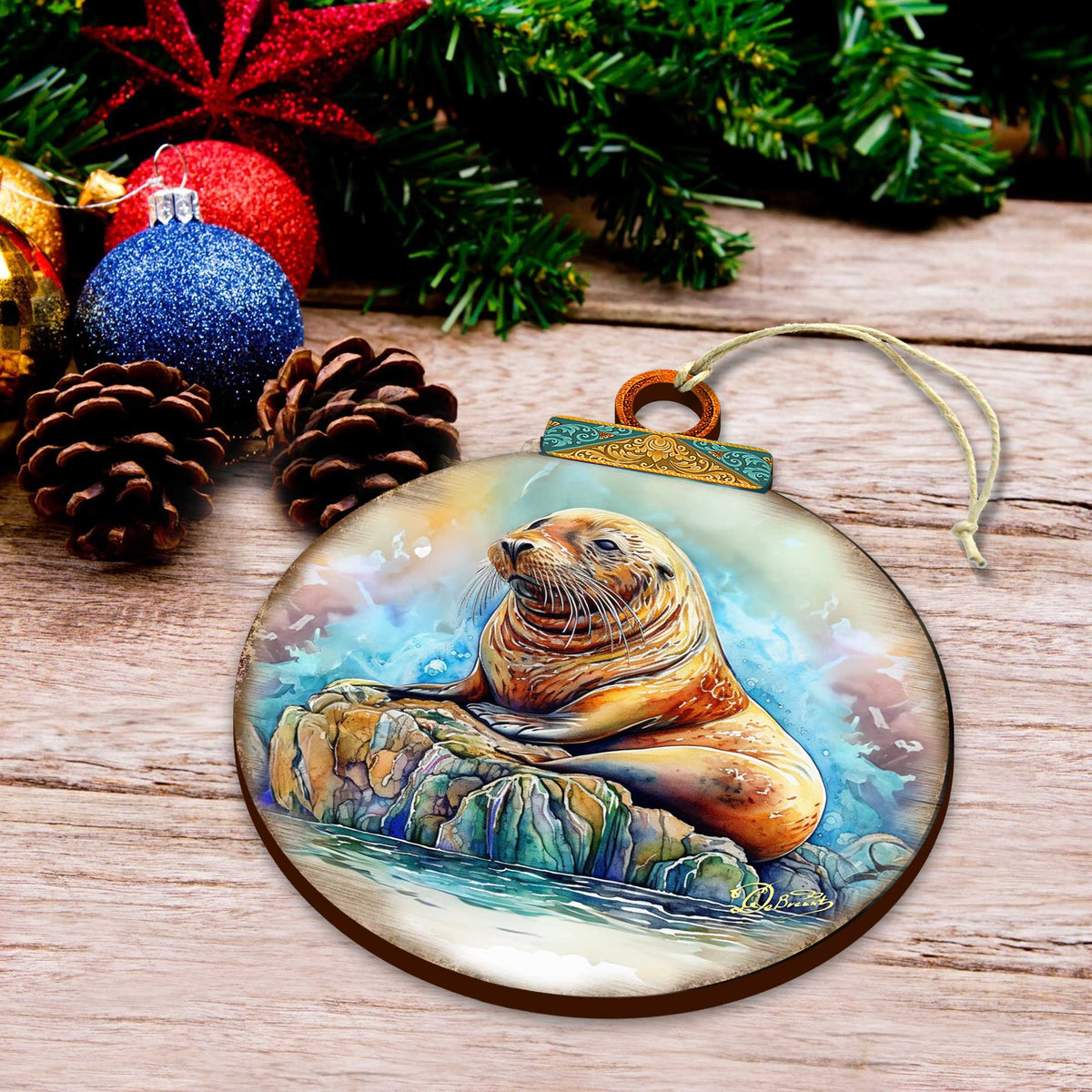 Sea Lion Wooden Ornaments by G.Debrekht - Wildlife Holiday Decor - 8710127