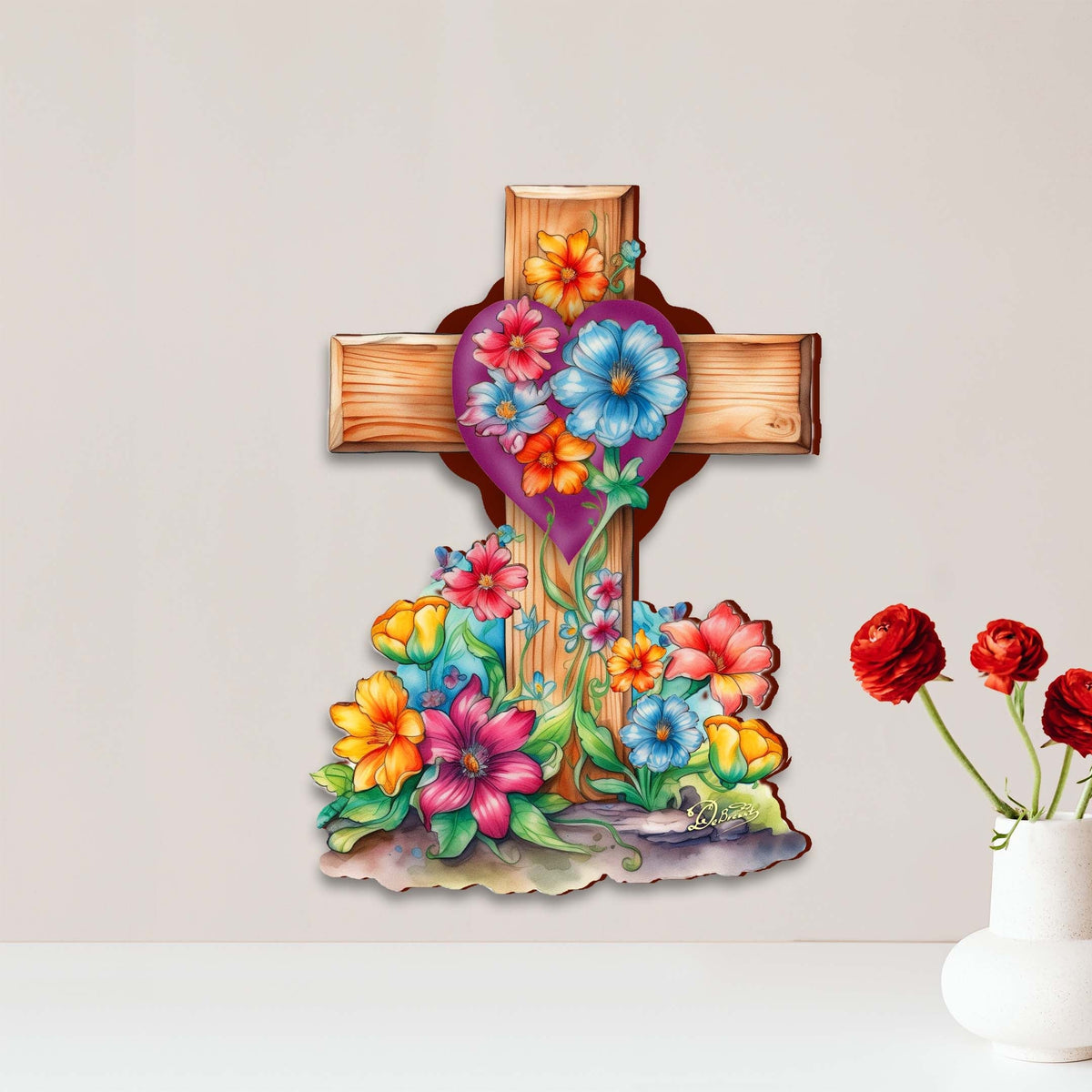 Easter Floral Wooden Cross by G. Debrekht - Easter Spring Decor - 88166