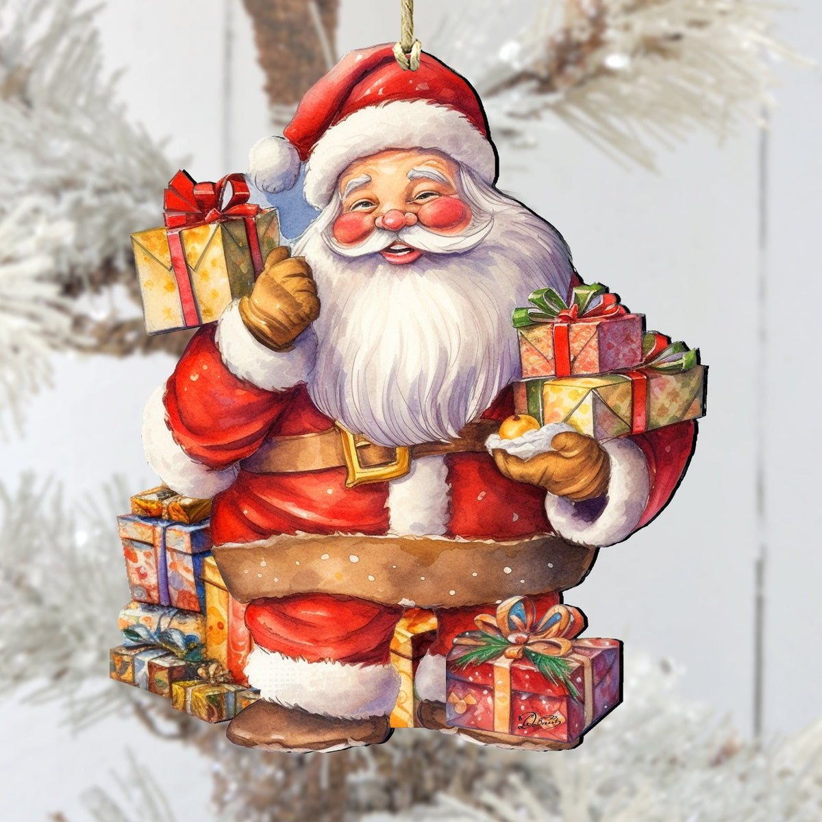 Merry Delivery Santa with Gifts Wooden Ornaments by G. Debrekht Christmas Santa Snowman Decor - 8611080-2