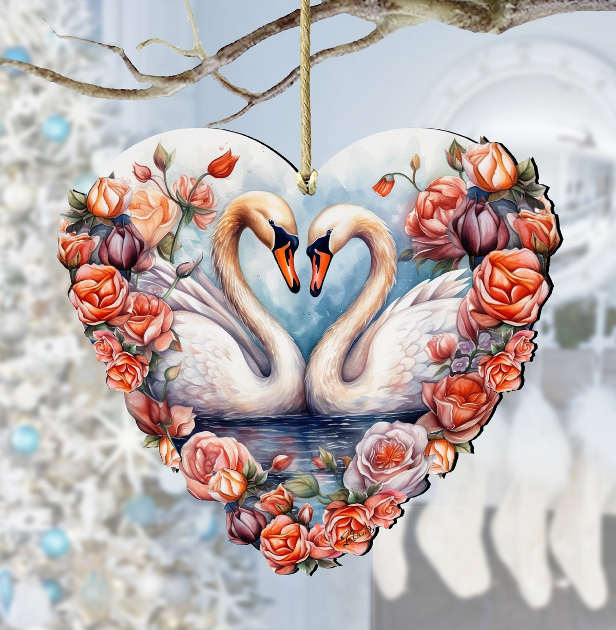 Swans Love Wooden Ornaments by G. DeBrekht Love Kids Family Decor - 8611038