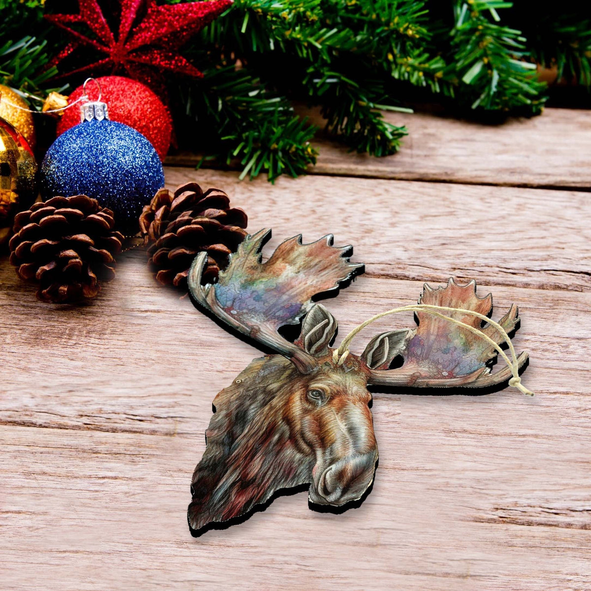 Mighty Moose Of Alaska Wooden Ornaments by G.Debrekht - Wildlife Holiday Decor - 8710108-2