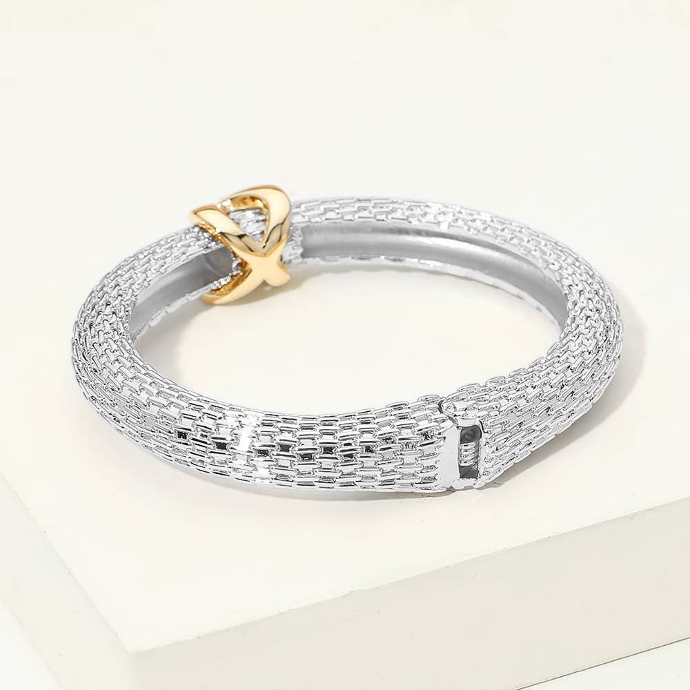 Sensibling 14K Gold Plated Crisscross Accent Textured Hinged Bangle Bracelet