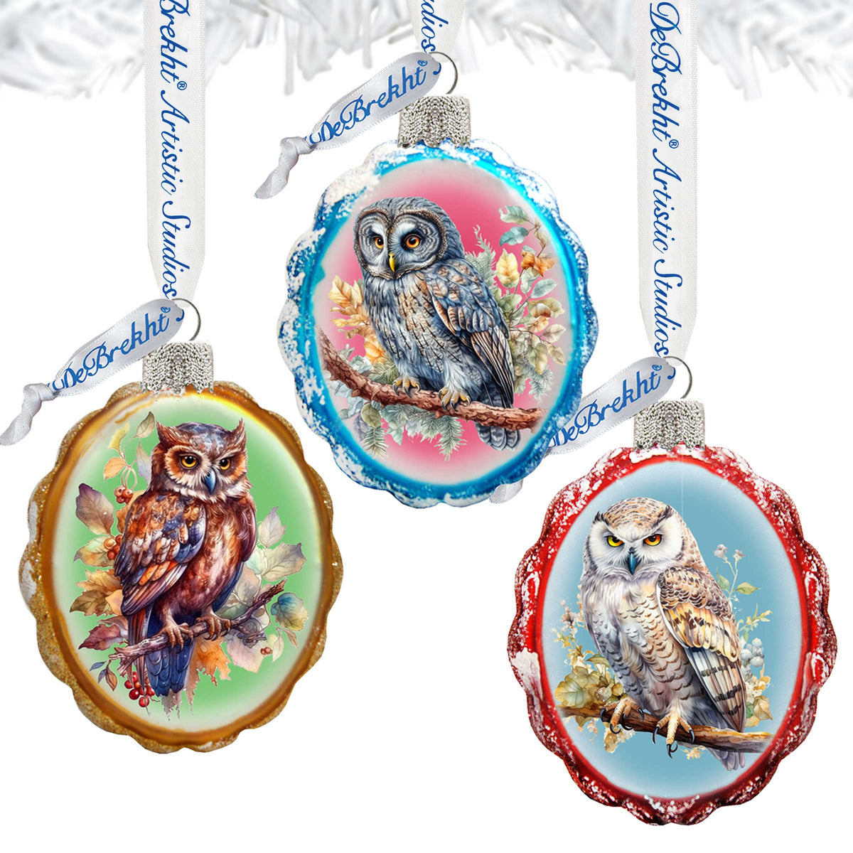 Wise Owls Mercury Glass Ornaments Set of 3 by G. Debrekht - Wildlife Holiday Decor - 770146S3