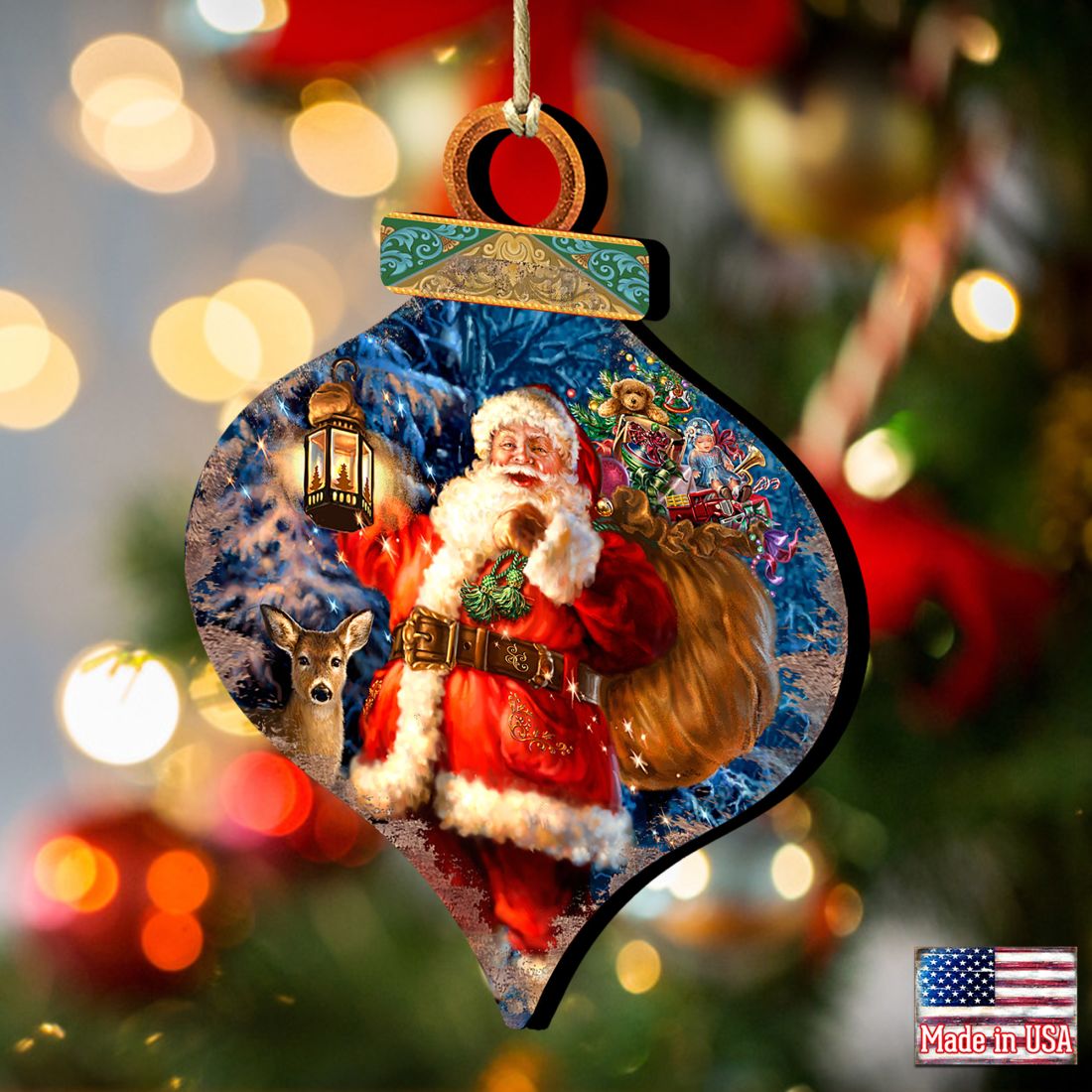 Woodland Santa Wooden Ornaments by Gelsinger - Christmas Santa Snowman Decor - 8031051-1105