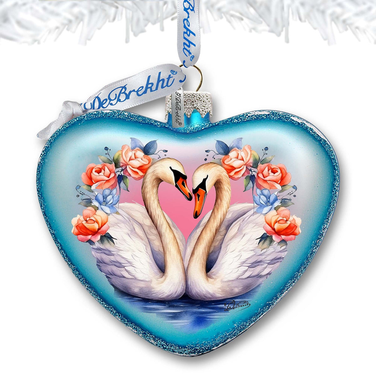 Swan Love Heart Glass Ornament by G. Debrekht - Christmas Decor - 753-012