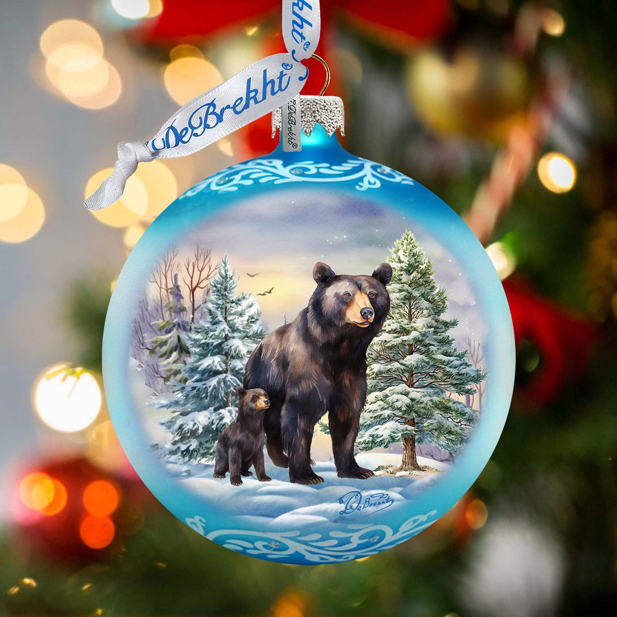 A Love for All Seasons: Black Bears Ball Glass Ornament by G. Debrekht - Wildlife Holiday Décor - 73381