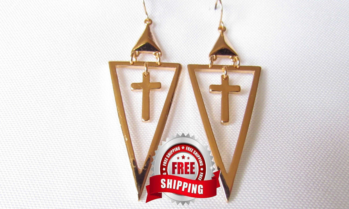 Cross Earrings Hollow Triangle Inverted Gothic Anime Silver Gold Vintage Style Dangle Drop Earring for Women Jewelry for Girls