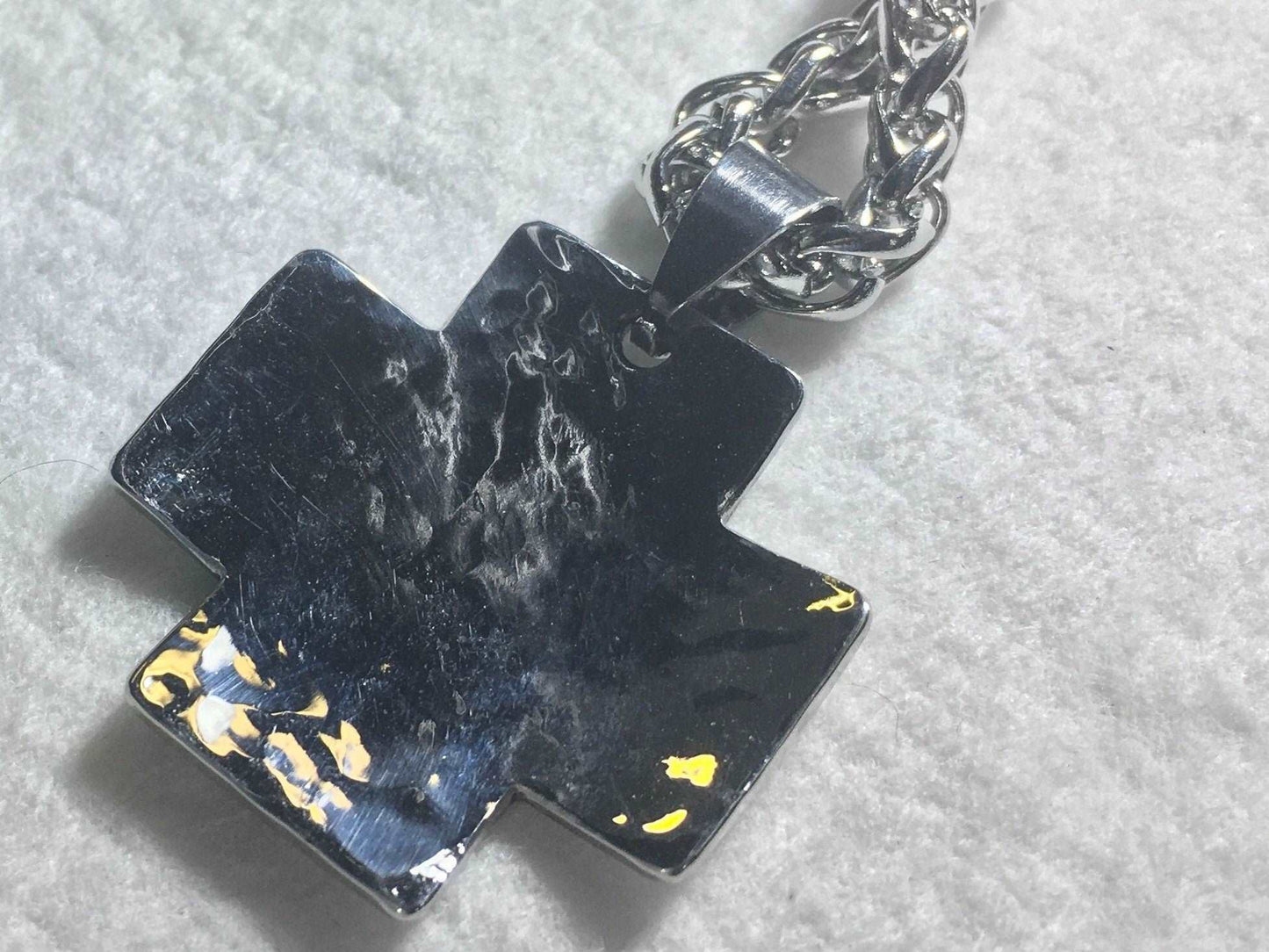 Iron cross necklace for men handmade custom silver waterproof pendant keel chain hand hammered