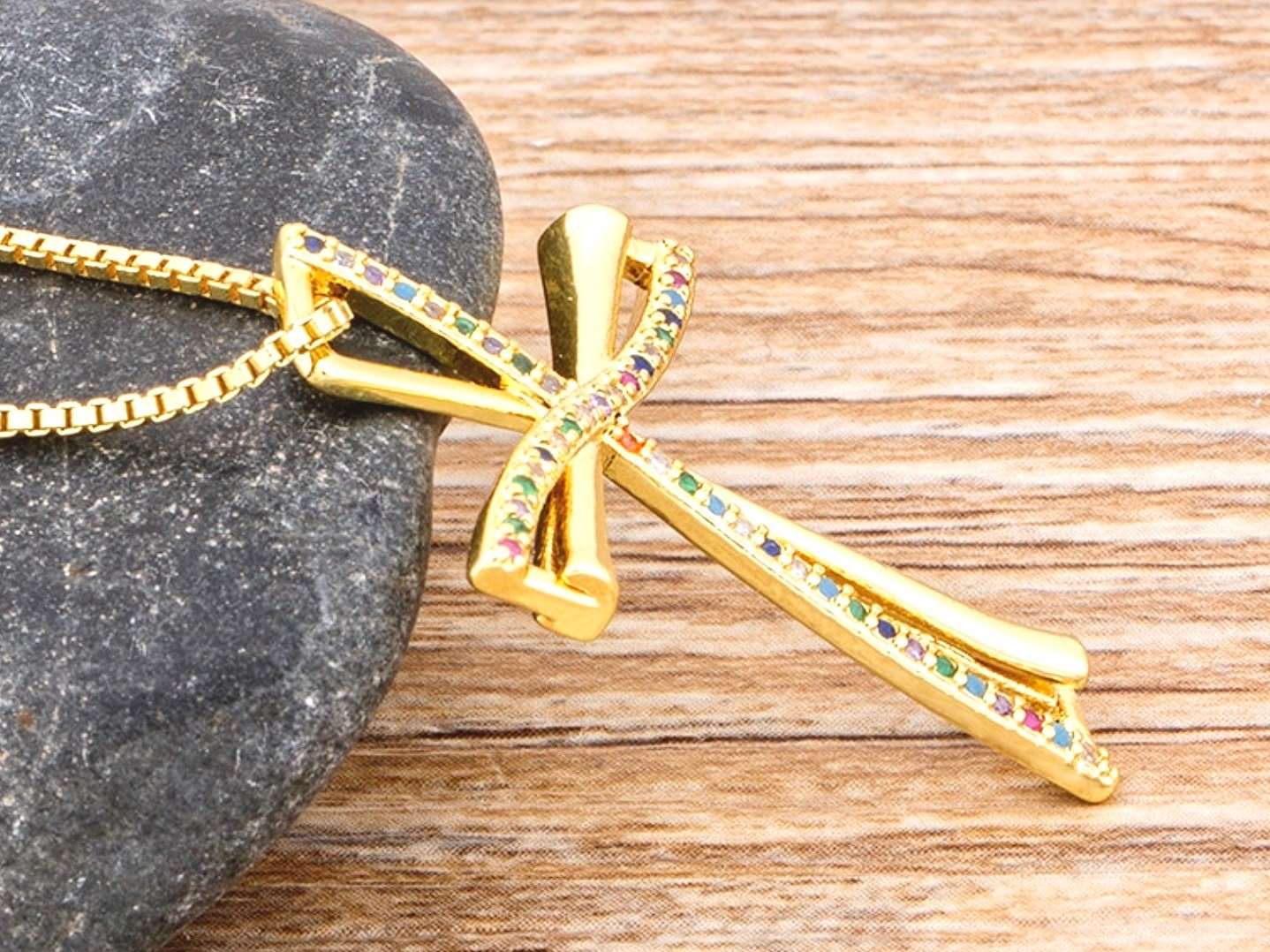 Infinity Swirl Cross Necklace Inset Rhinestones CZ Look Gold Silver Classic Hollow Swirl Jewelry for Women Jewellery for Girls