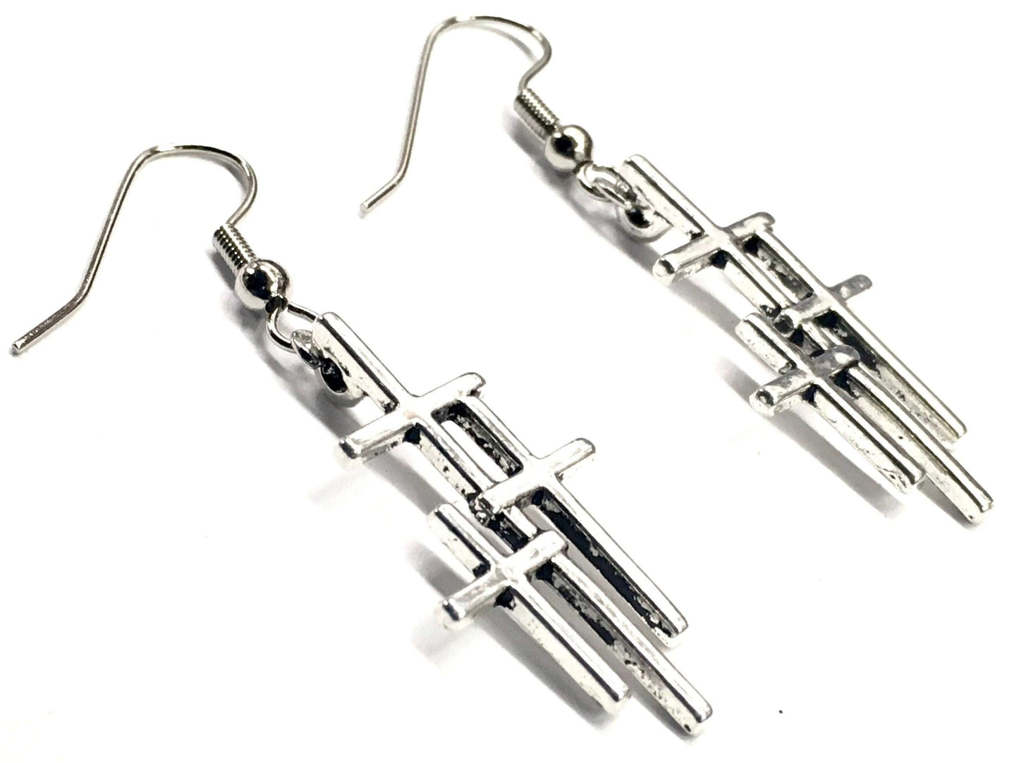 3 crosses earrings silver triple cross vintage style for women