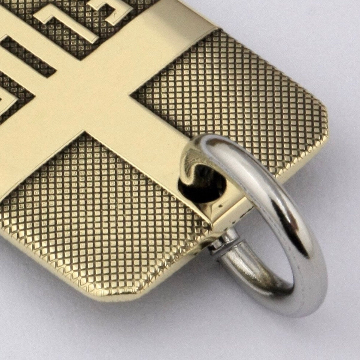 Solid brass BELIEVE dog tag cross necklace pendant detail engraved cross hatch biker heavy box chain jewelry