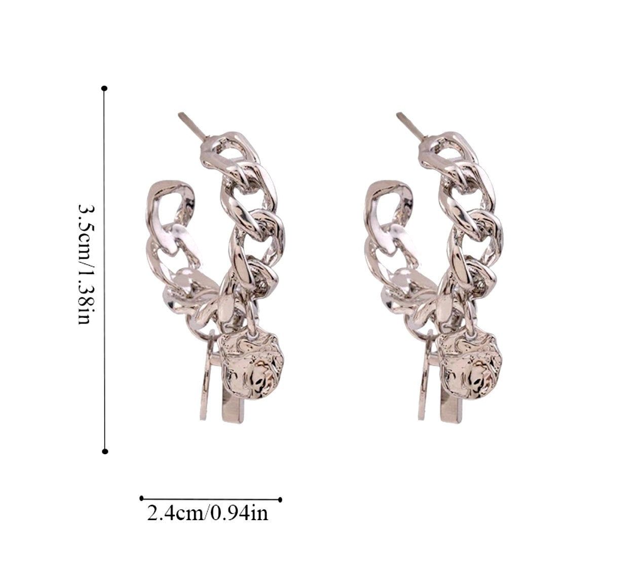 Silver Curb Chain Hoop Cross Earrings Modern Design for Women Girls Cross of Jesus Christian Jewelry jewellery
