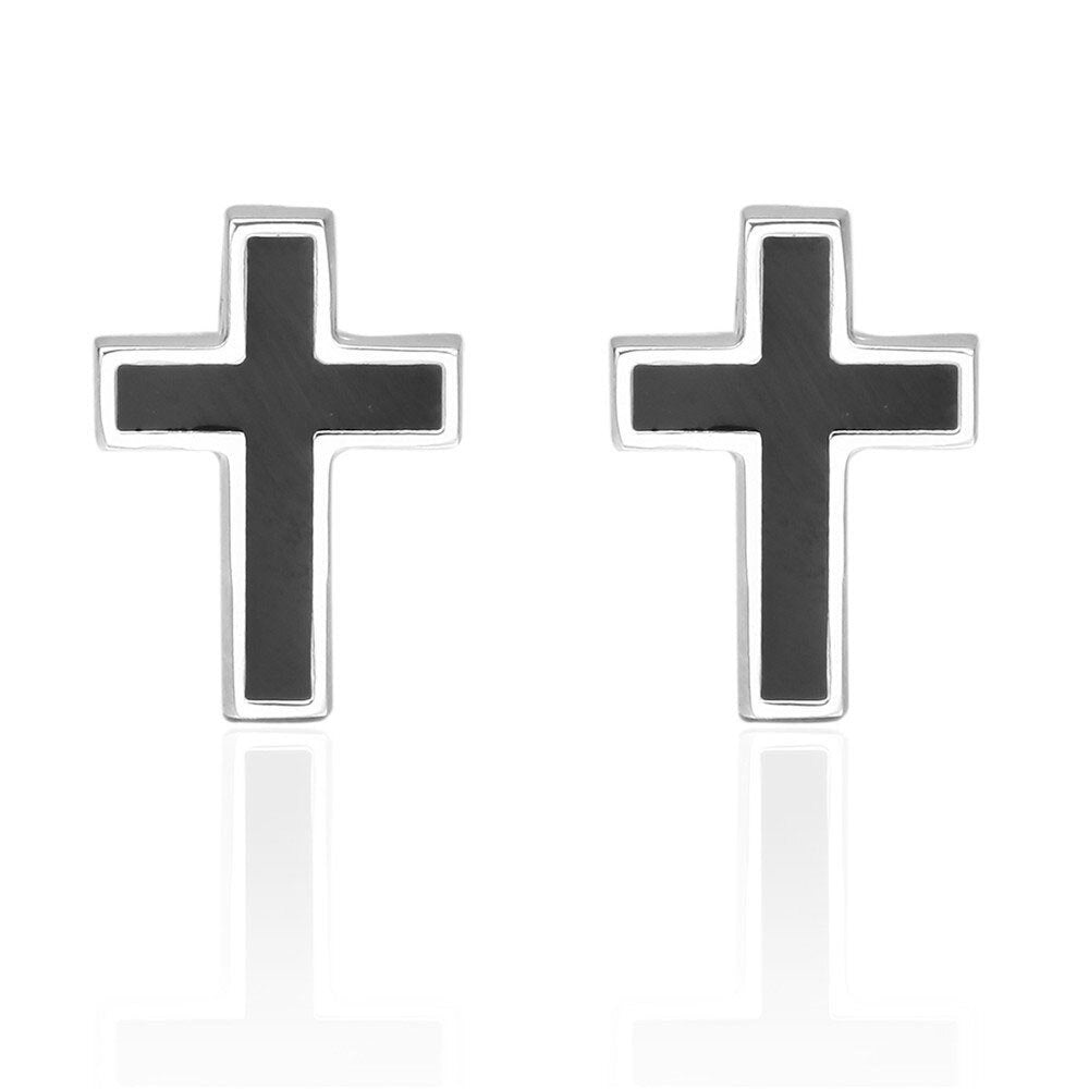 Set - Cross Tie Tack Clip Cuff Links Black and Silver Wedding Tuxedo Suit and Tie crucifix cross Jesus