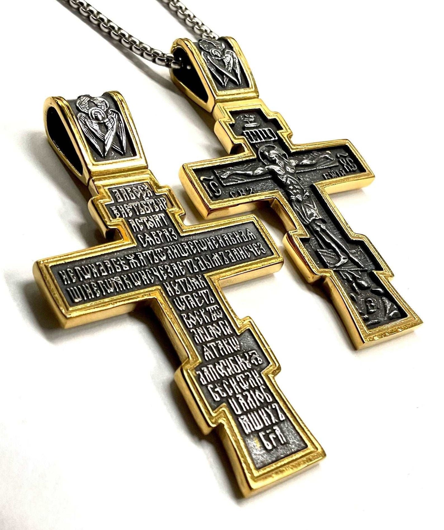 ancient gothic eastern crucifix cross necklace for men slavic european all stainless steel russian ukraine