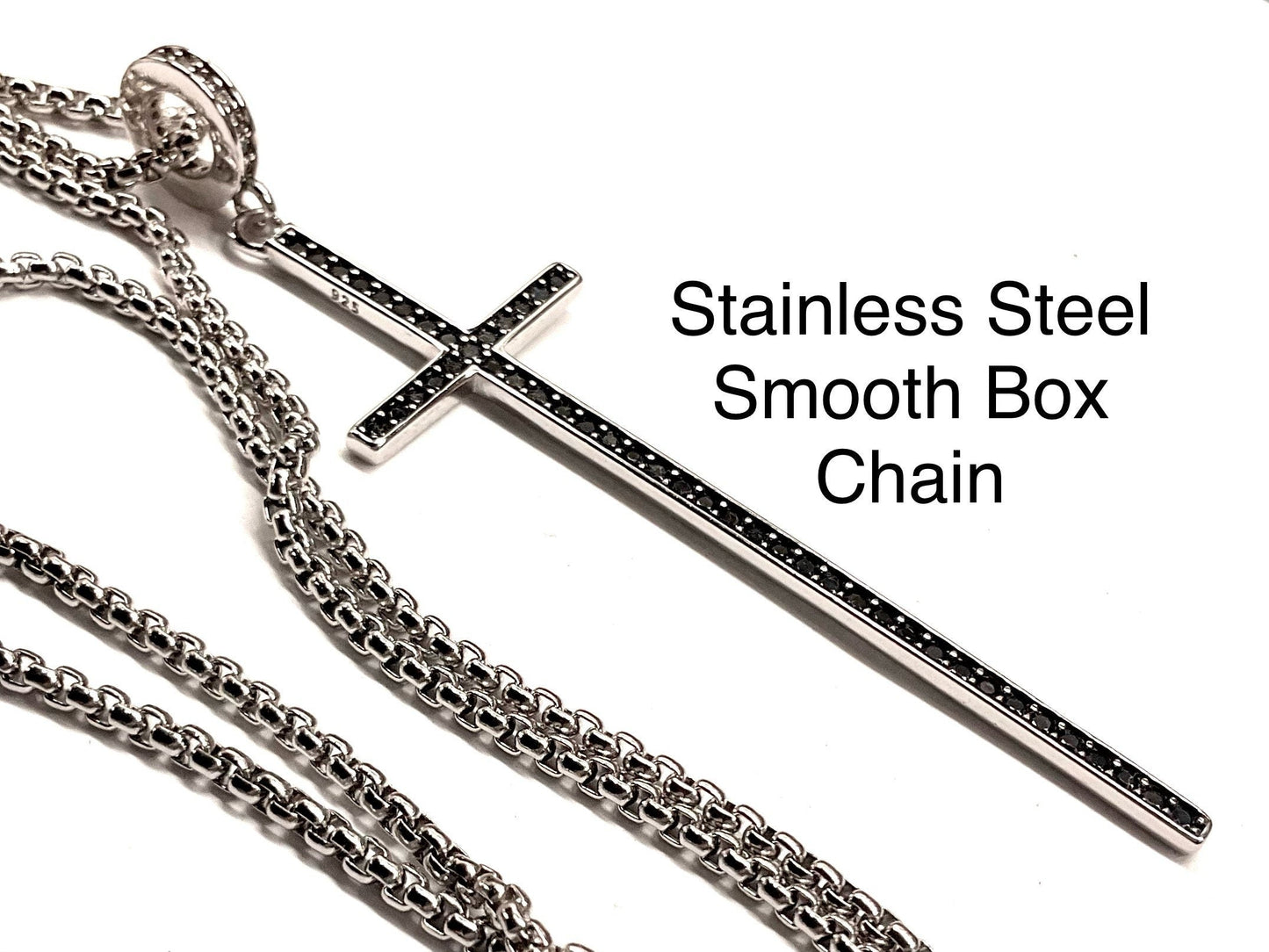 Thin long solid sterling silver cross necklace black CZ S952 elegant slender design wedding jewelry for women girls