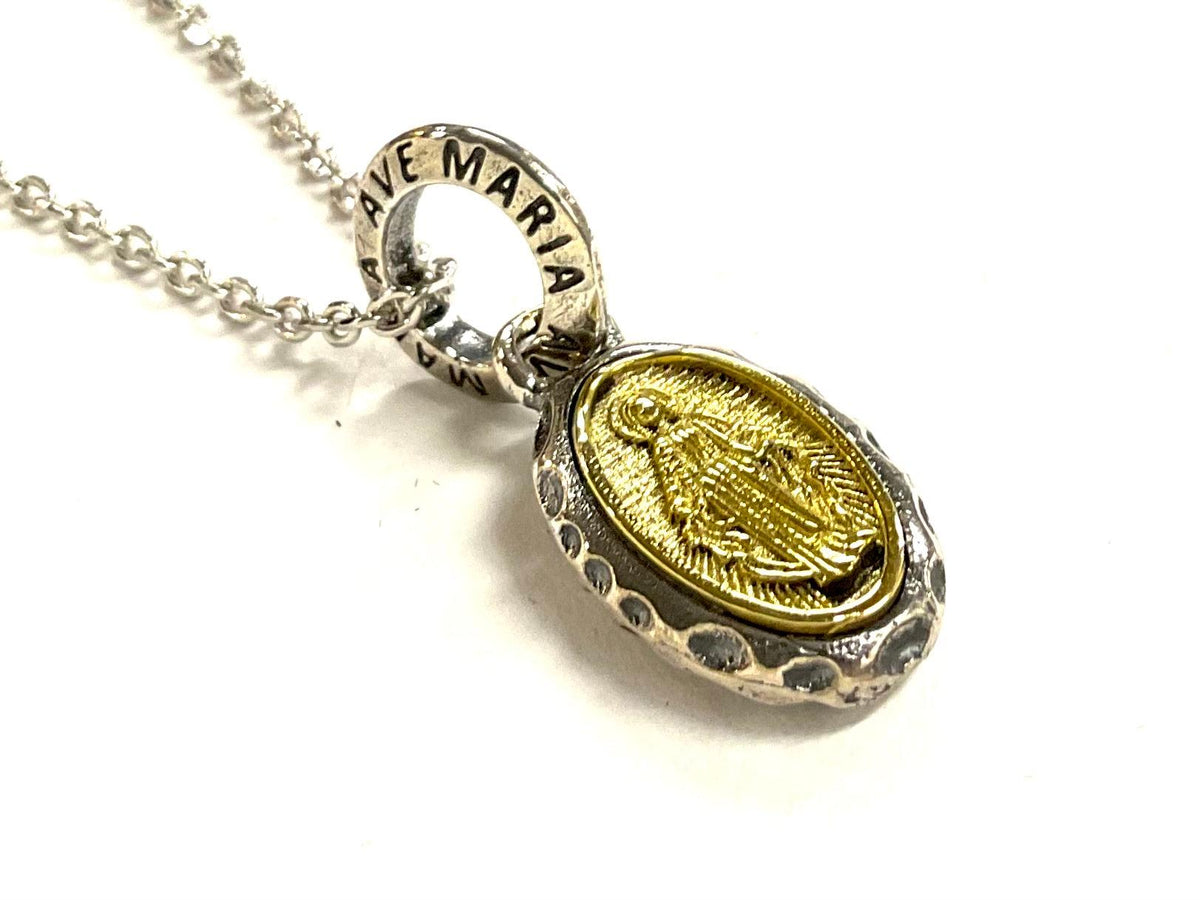 Oval Sterling Silver Virgin mary Ave Maria Necklace