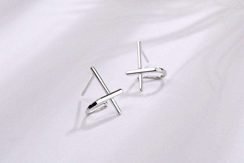 Sterling Silver Cross Huggie Earrings, 925 Ear Climbers