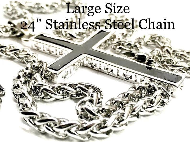Sterling Silver Black Inlay Cross Necklace with Wheat Chain