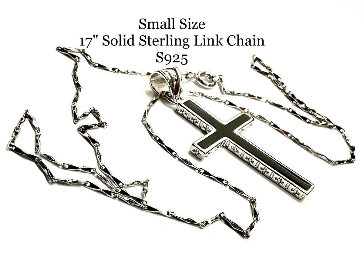 Sterling Silver Black Inlay Cross Necklace with Wheat Chain