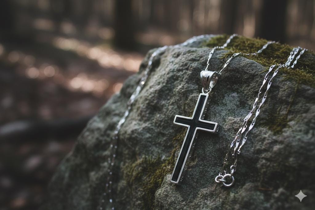 Sterling Silver Black Inlay Cross Necklace with Wheat Chain