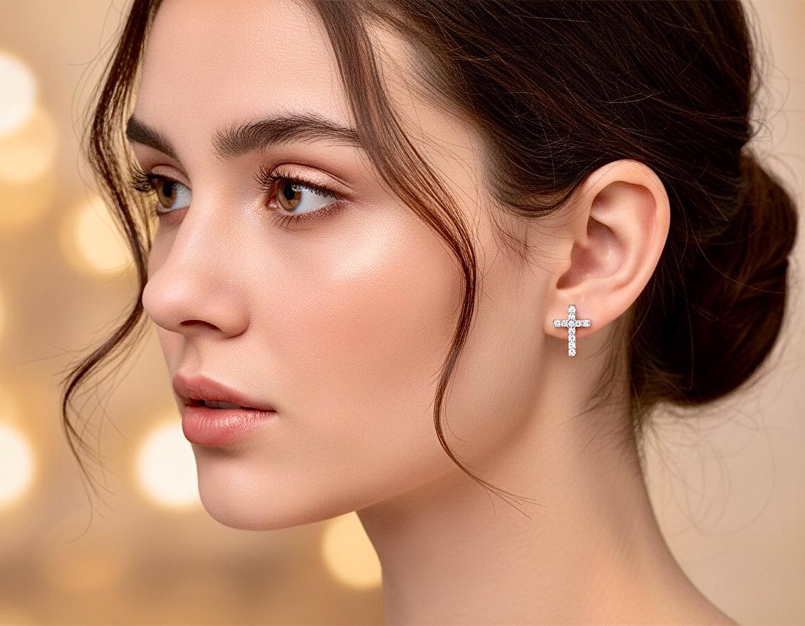 Sterling Silver Cross Cuff Earrings, Colored CZ, Silver or Gold