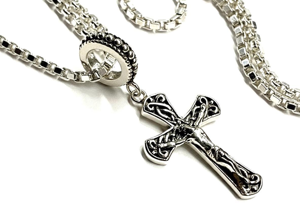 Small Sterling Silver Celtic Vine Cross Necklace