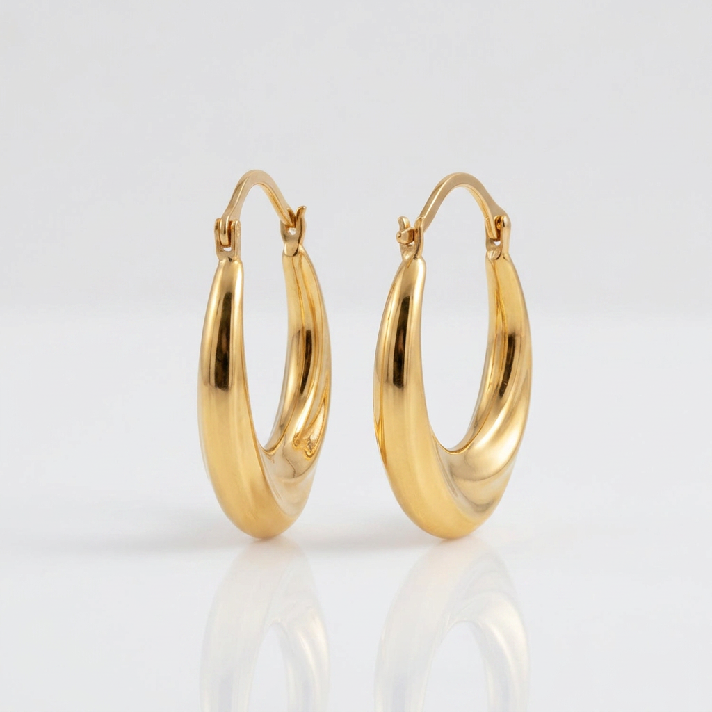 14k Yellow Gold Graduated Oval Hoop Earrings