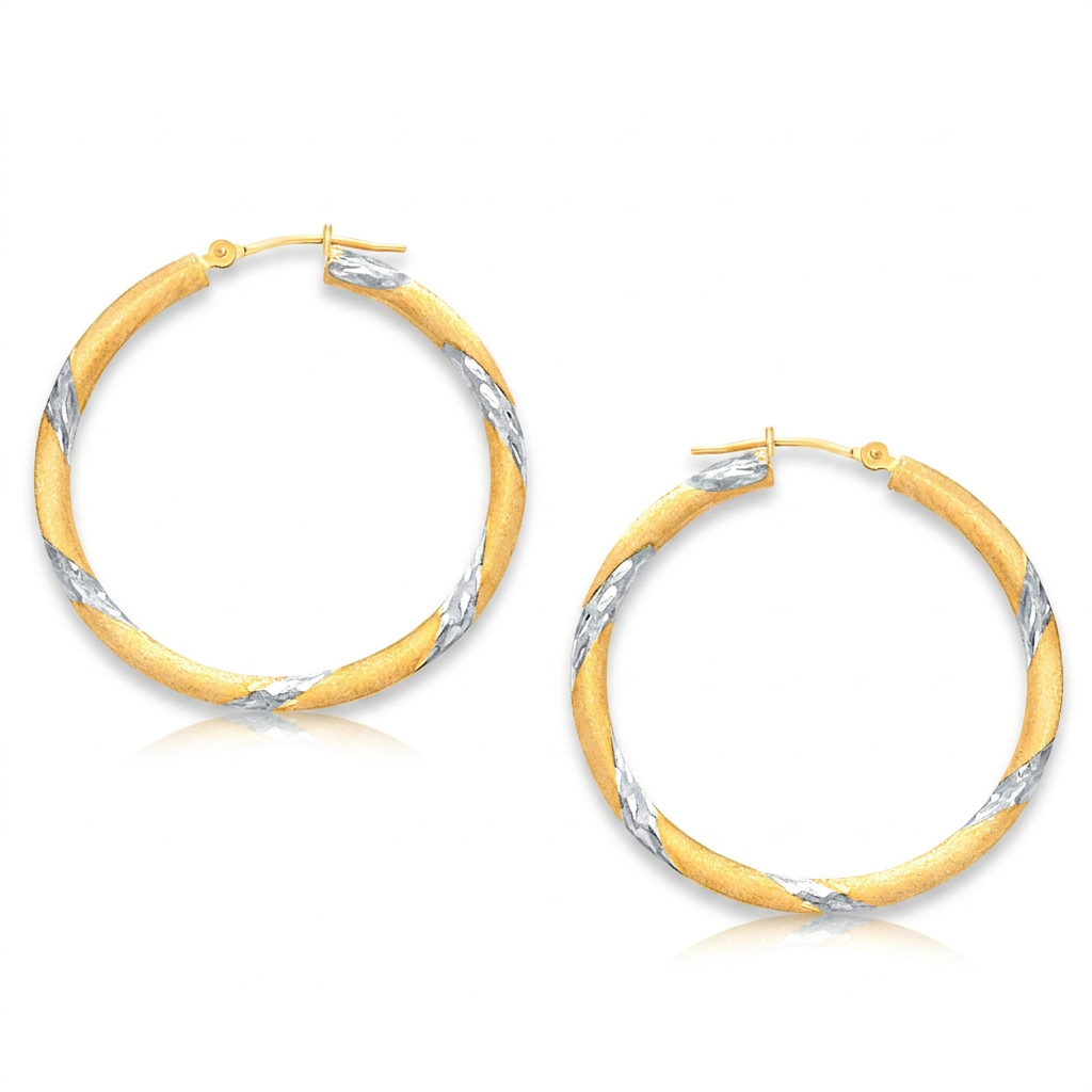 14k Two Tone Gold Polished Hoop Earrings (30 mm)