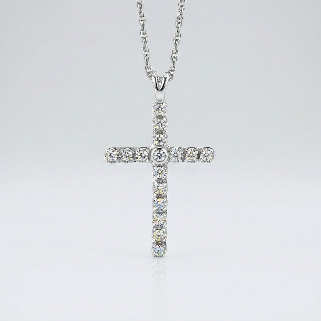 Cross Pendant with Diamonds in Sterling Silver